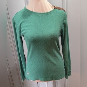 Lauren Ralph Lauren Green Women's Sweater Faux Suede Elbow Patches Zipper Small
